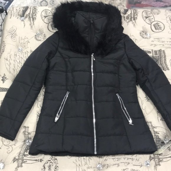 Maralyn & Me Juniors' Hooded Faux-Fur-Trim Puffer - Picture 2 of 8